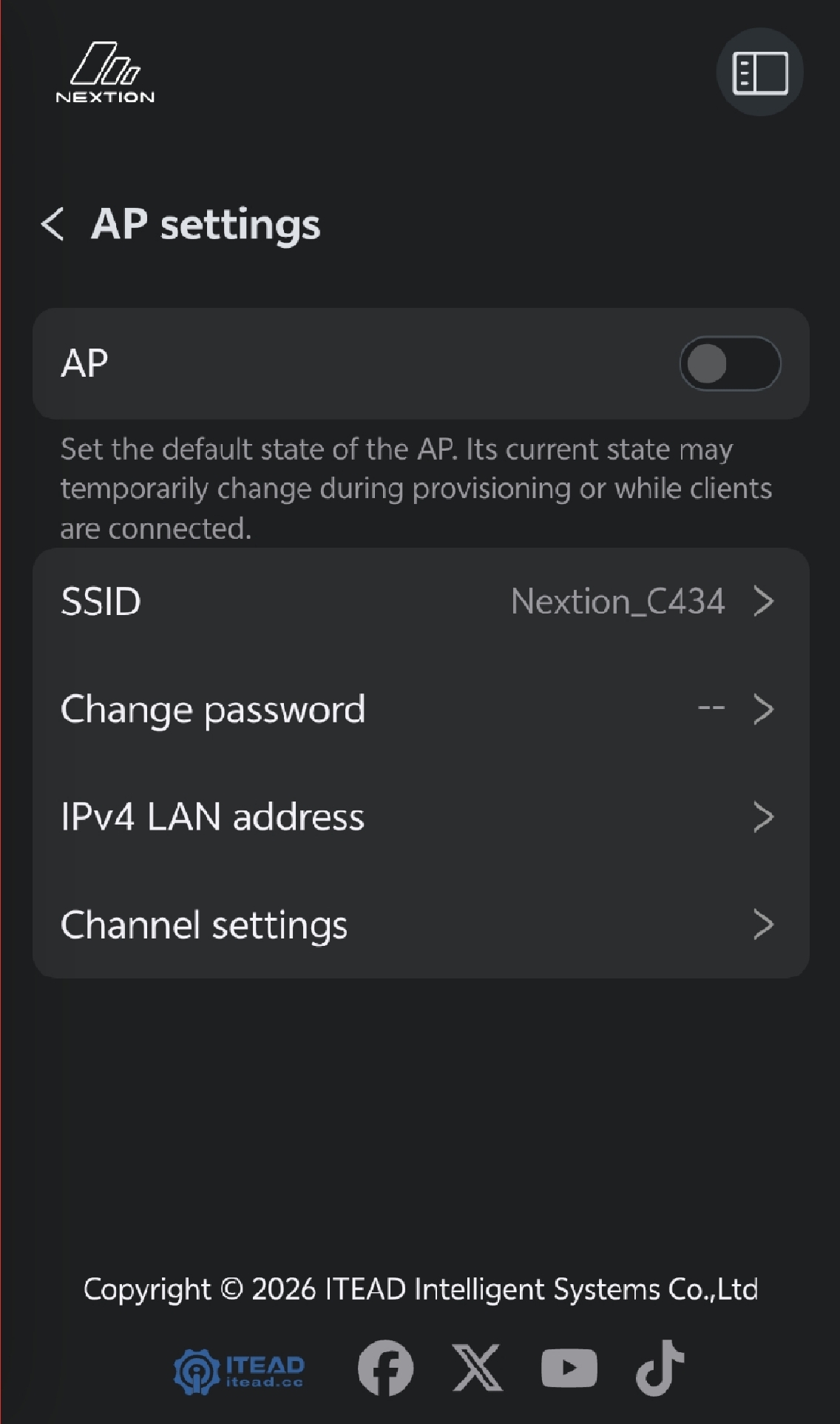 Mobile AP settings page
