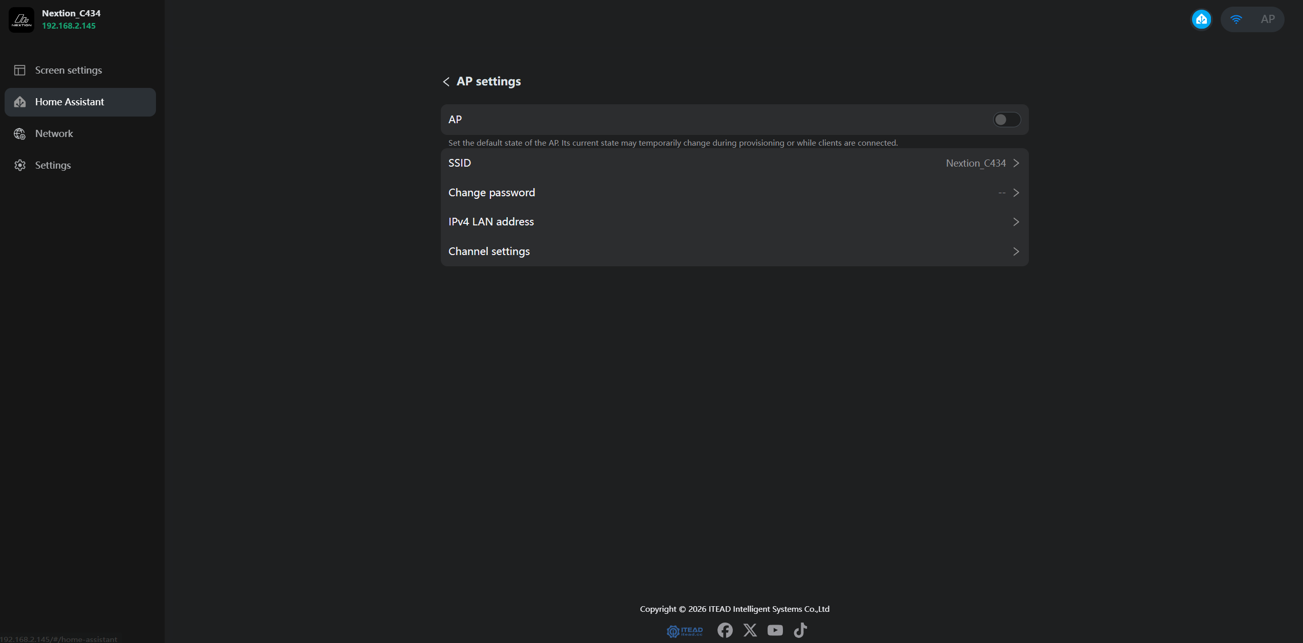 Desktop AP settings page