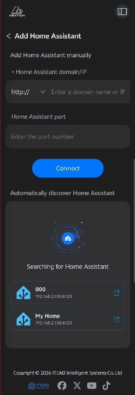 Mobile Add Home Assistant page