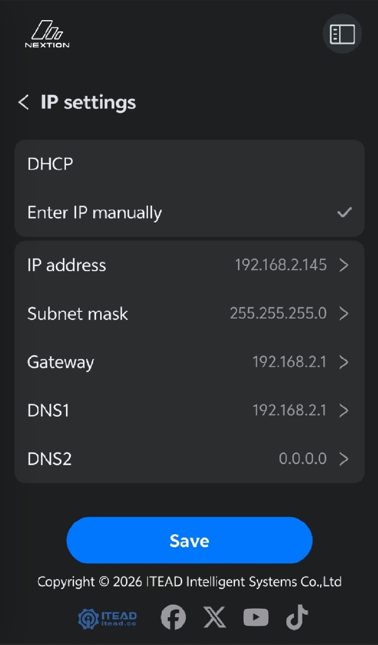 Mobile IP settings page