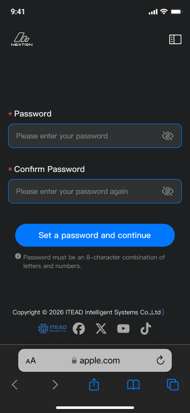 Mobile password setup page