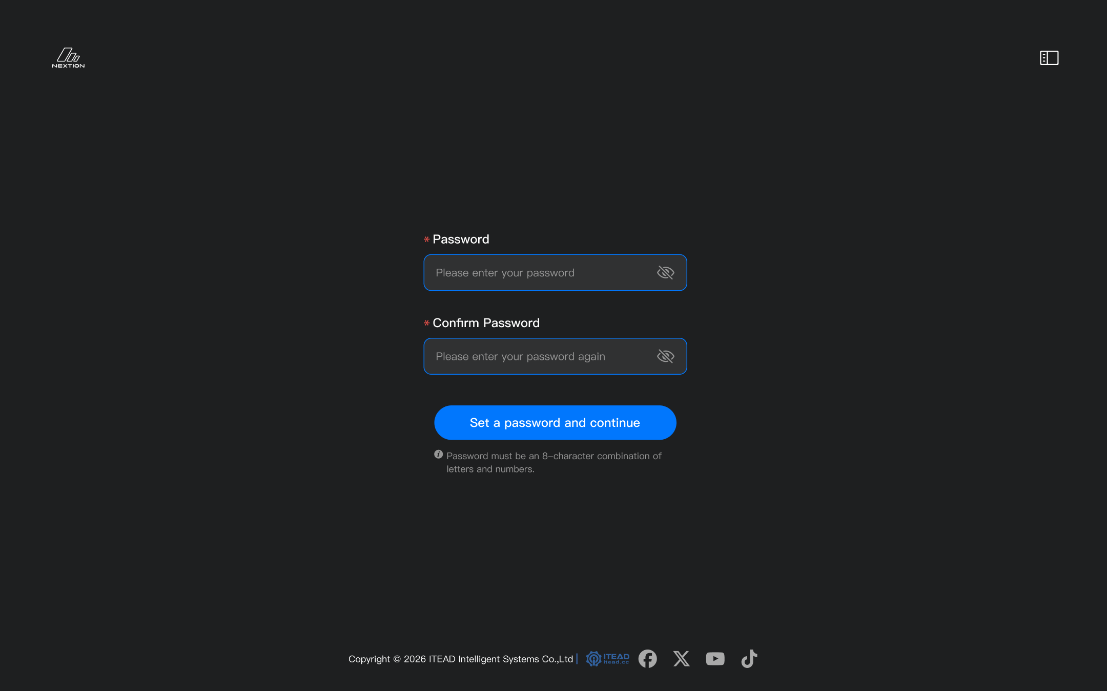 Desktop password setup page
